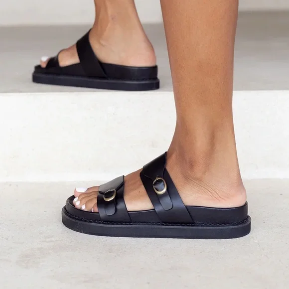 Anthropologie Amalfi Black Leather Sandal Ladies Size 41 - Picture 2 of 8